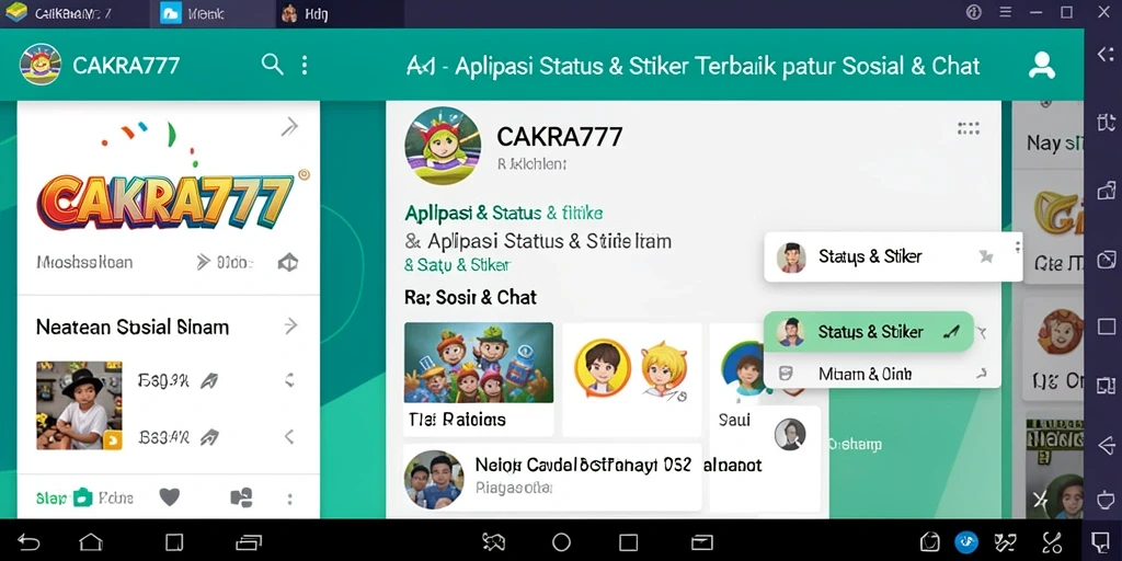 Antarmuka CAKRA777 menampilkan berbagai stiker dan status yang menarik.