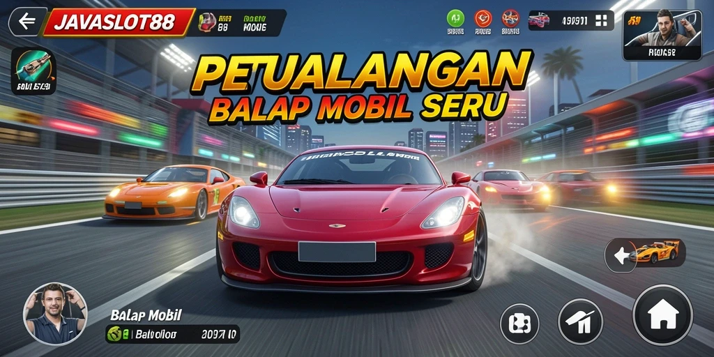 Tampilan antarmuka balap mobil yang menarik dan interaktif.