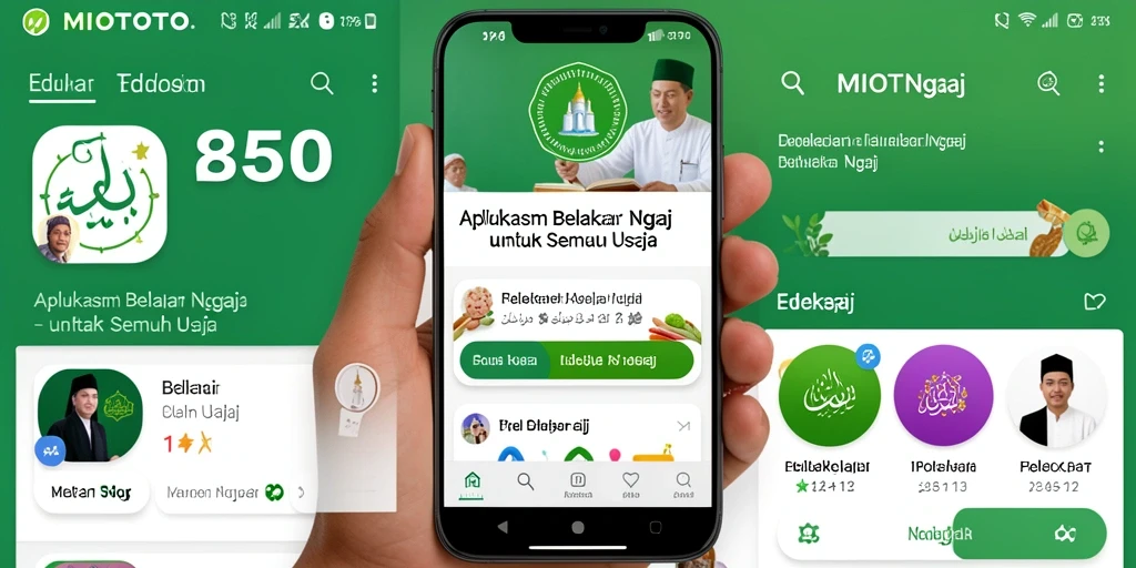 Antarmuka menarik aplikasi Belajar Ngaji MIOTOTO.